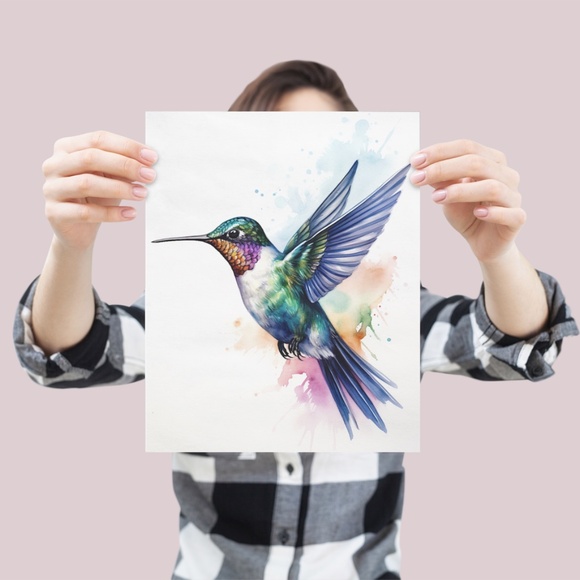 Watercolor Hummingbird Wall Art Illustration Print Poster Unframed - Picture 4 of 5